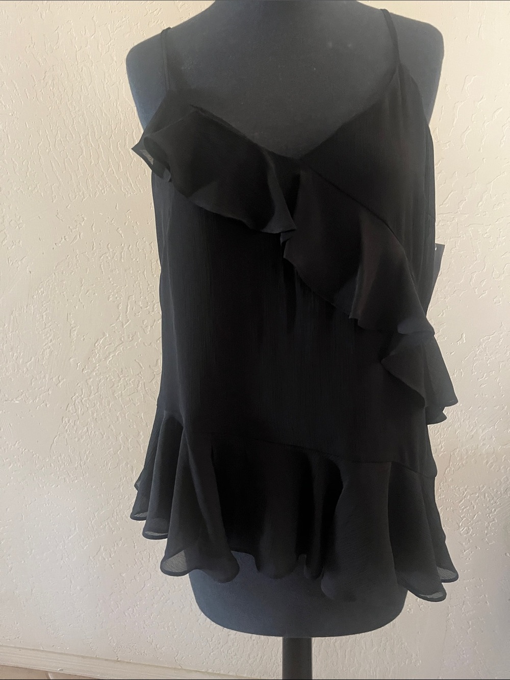 Black Ruffle Sleeveless Chiffon Top
